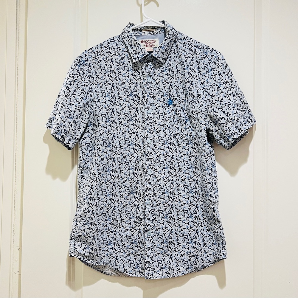Penguin Heritage Slim Fit white blue Floral Button Down Mens M Mod Smart Preppy